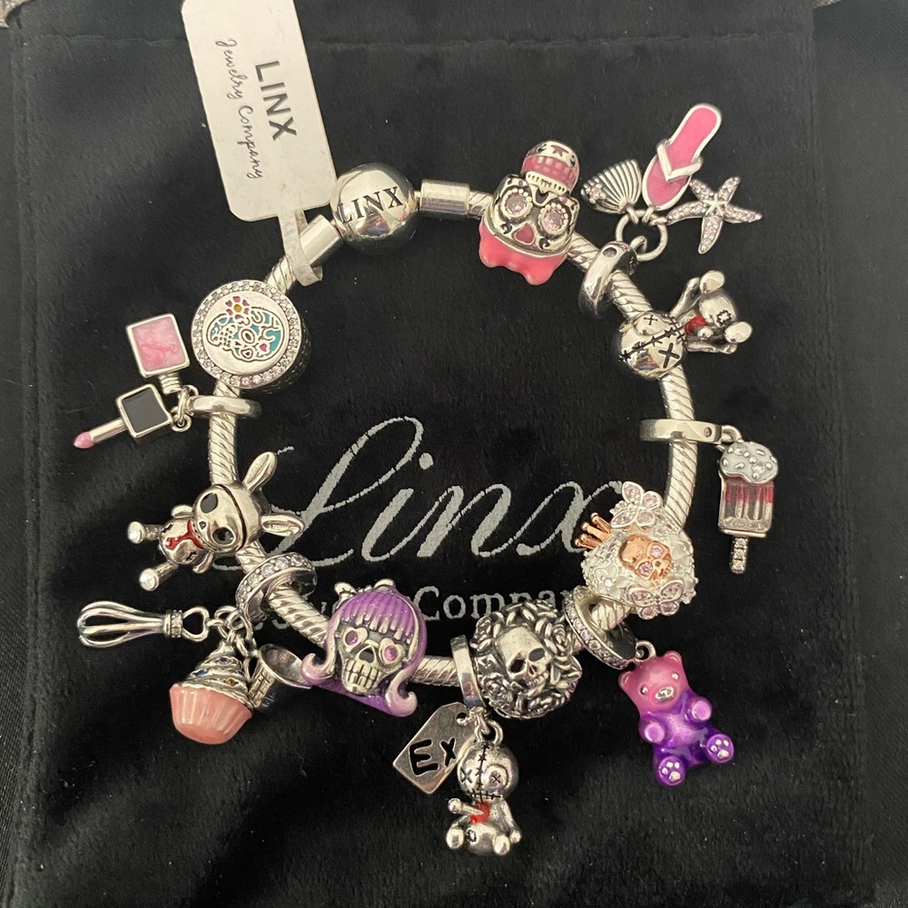 Linx Snake Chain Bracelet with Girly Skull Themed Charms